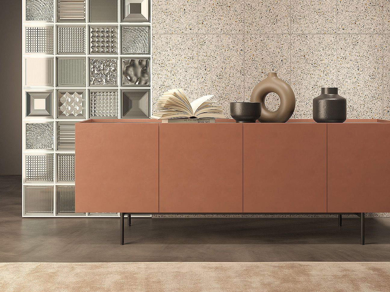 Червона дизайнерська тумба для вітальні на ніжках