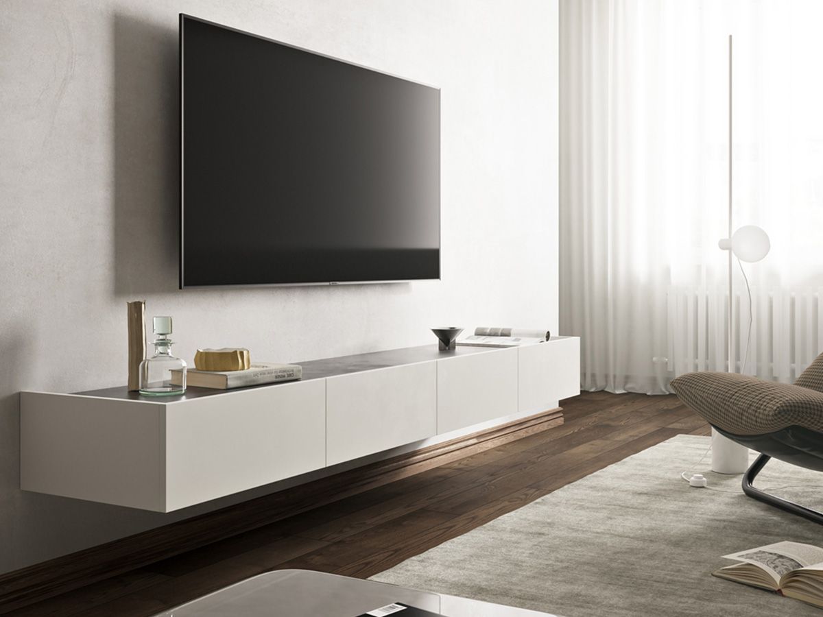 Біла підвісна тумба у вітальні