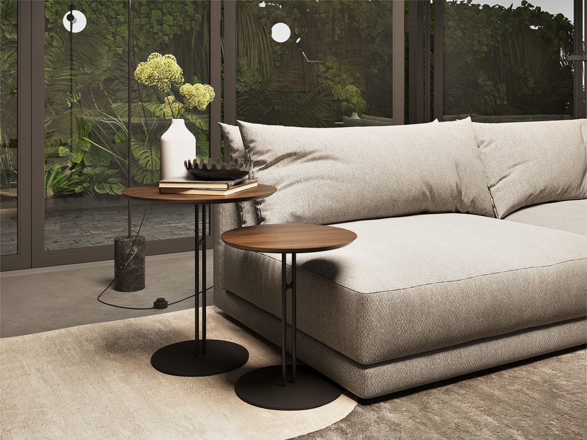 Theo coffee tables with natural veneer in a minimalist style by Lansot